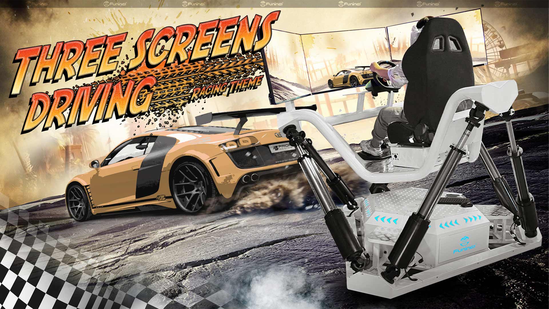 3 Screens Driving Simulator Car Racing Games Arcade Machine - Dynamic Theme - 1